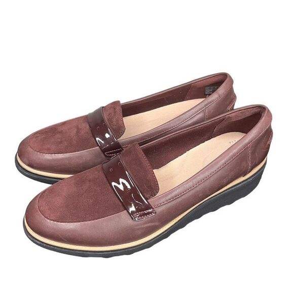 Clarks Sharon Form Burgundy Chunky Loafers Women’s Size 12 - Picture 2 of 11